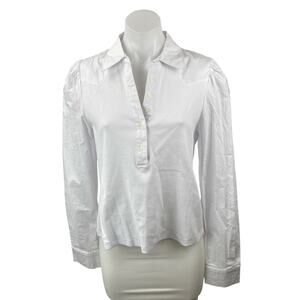 Single Thread Women's White Collared Long Sleeve Button Down Shirt Blouse Top L